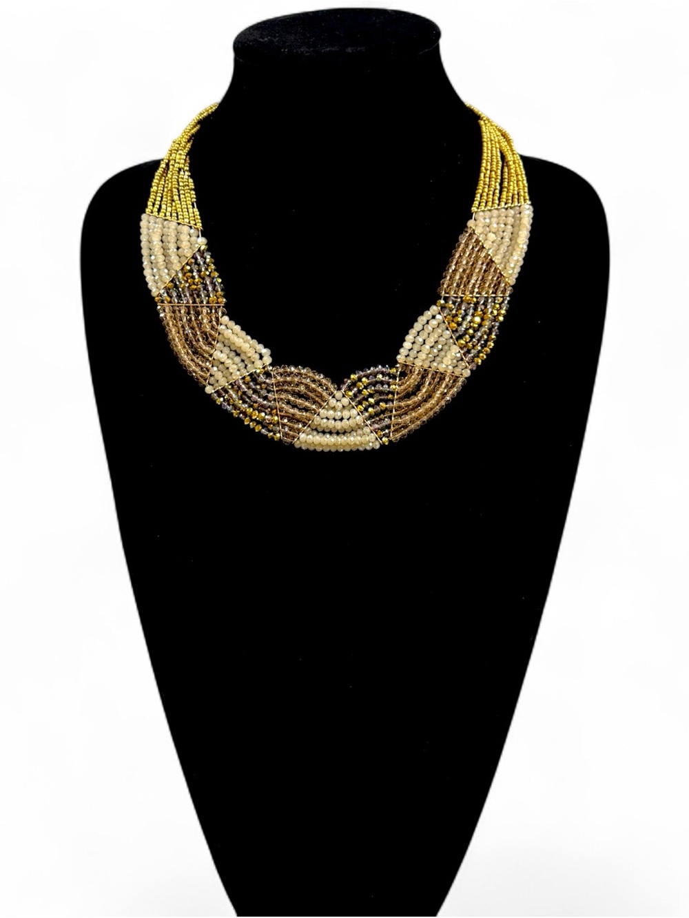Leslie Danzis Multi Strand Crystal Beaded Statement Collar Necklace Neutral NWT